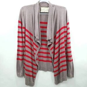 LOFT XS Taupe Red Striped Women's Cardigan Sweater